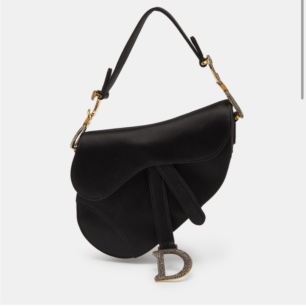 Authentic Christian Dior Black Mini Satin Saddle Bag with Crystals - Picture 2 of 6